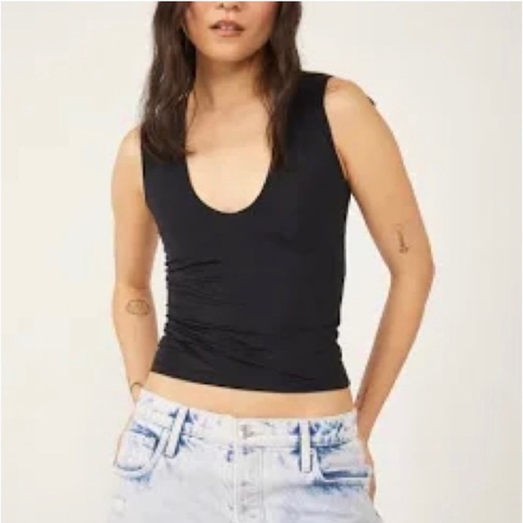 NWT free people second skin deep u black tank size small - Picture 2 of 6